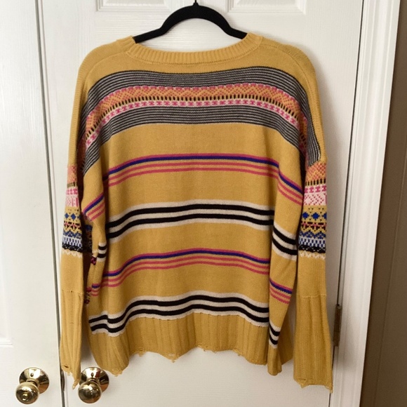 NWT Easel Yellow Fair Isle Knit Sweater | Boho Distressed Hem | Size S - Picture 2 of 9